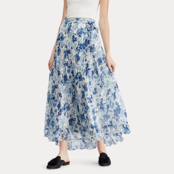 Polo by Ralph Lauren Dresses & Skirts - Polo Ralph Lauren Blue Floral Silk Wrap Skirt